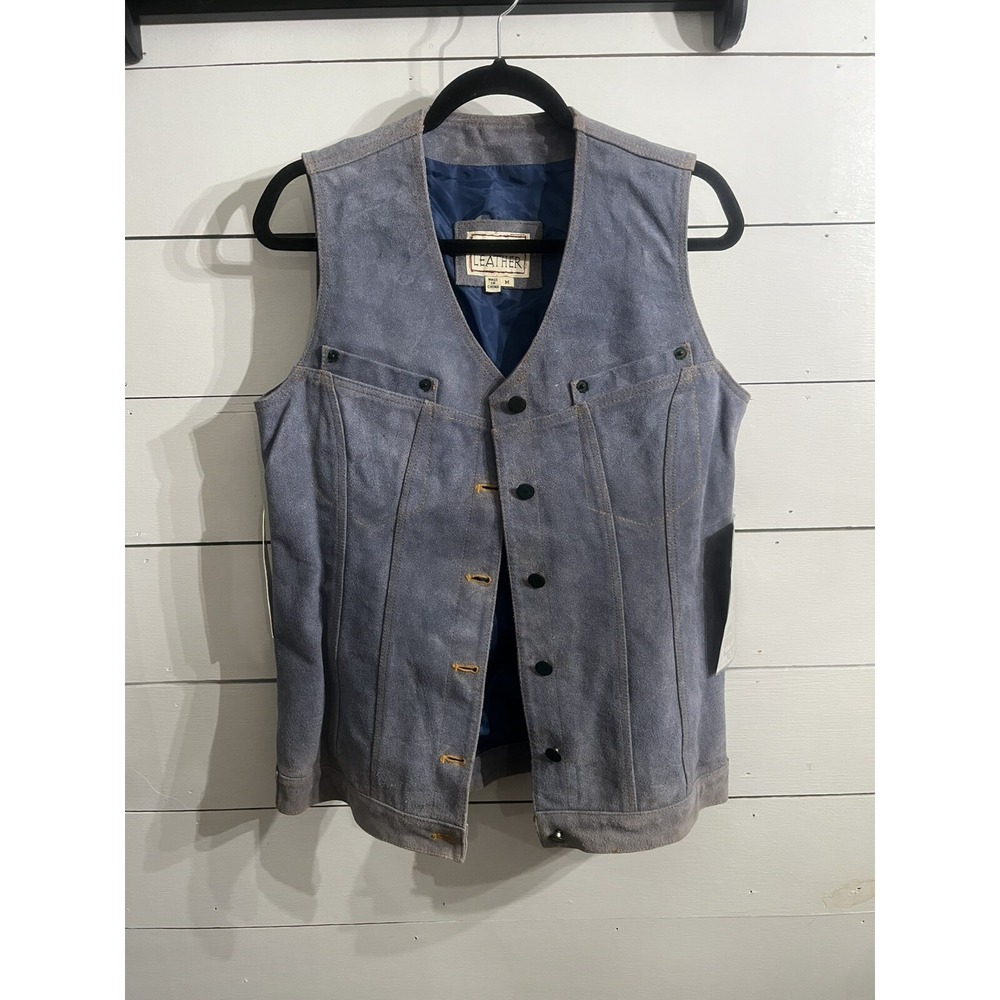 Vtg 90's Braefair Leather Blue Heavy Suede Motorcycle Biker Vest Jacket M